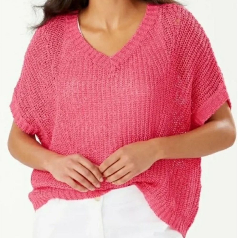 Tommy Bahama Open Knit Oversized Short Sleeve Top Cottagecore Beach Island Small